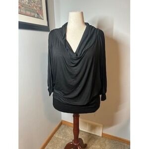 Hayden Los Angeles Black Cowl Neck Dolman Sleeve Banded Hem Top NWT Large